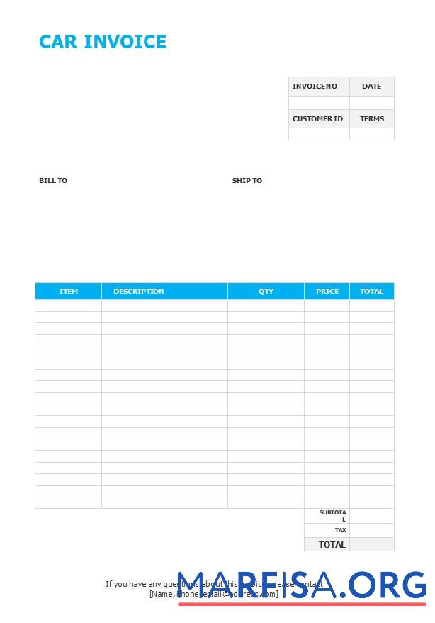 Blank Free Car Invoice Template